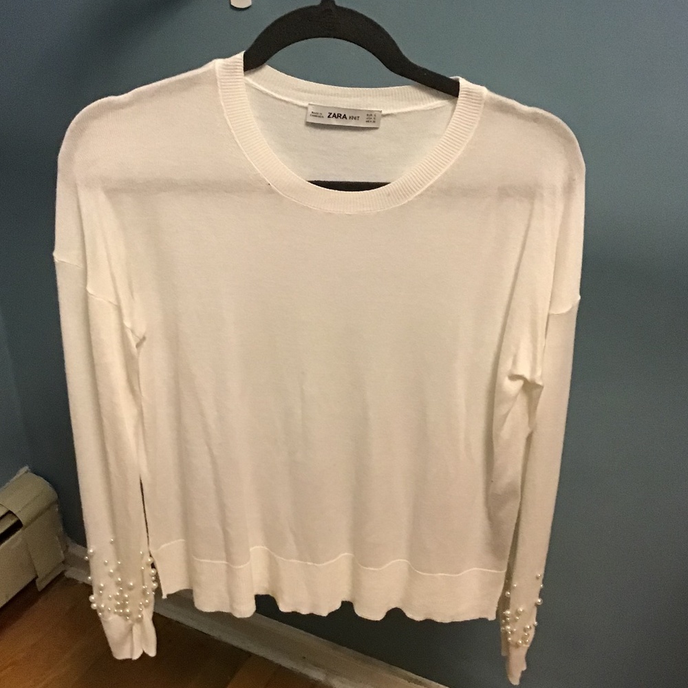 Zara lightweight knit long sleeve top, off white Size S